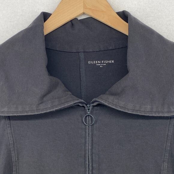 EILEEN FISHER Jacket XL Cotton Stretch Jersey Track Full Zip Sweatshirt Gray USA - Picture 6 of 14
